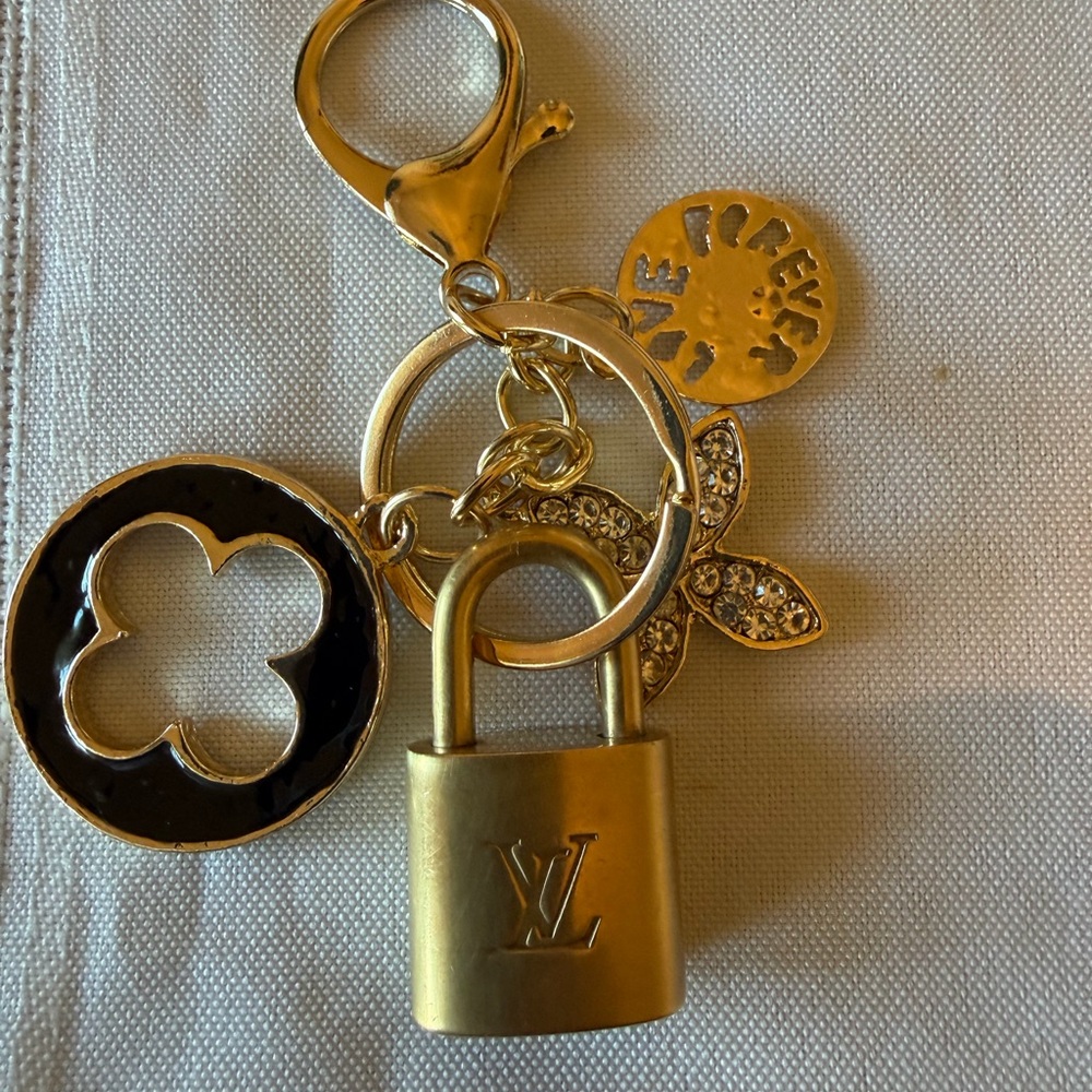 Gold and Black Key/Bag Charm with Louis Vuitton Authentic Lock